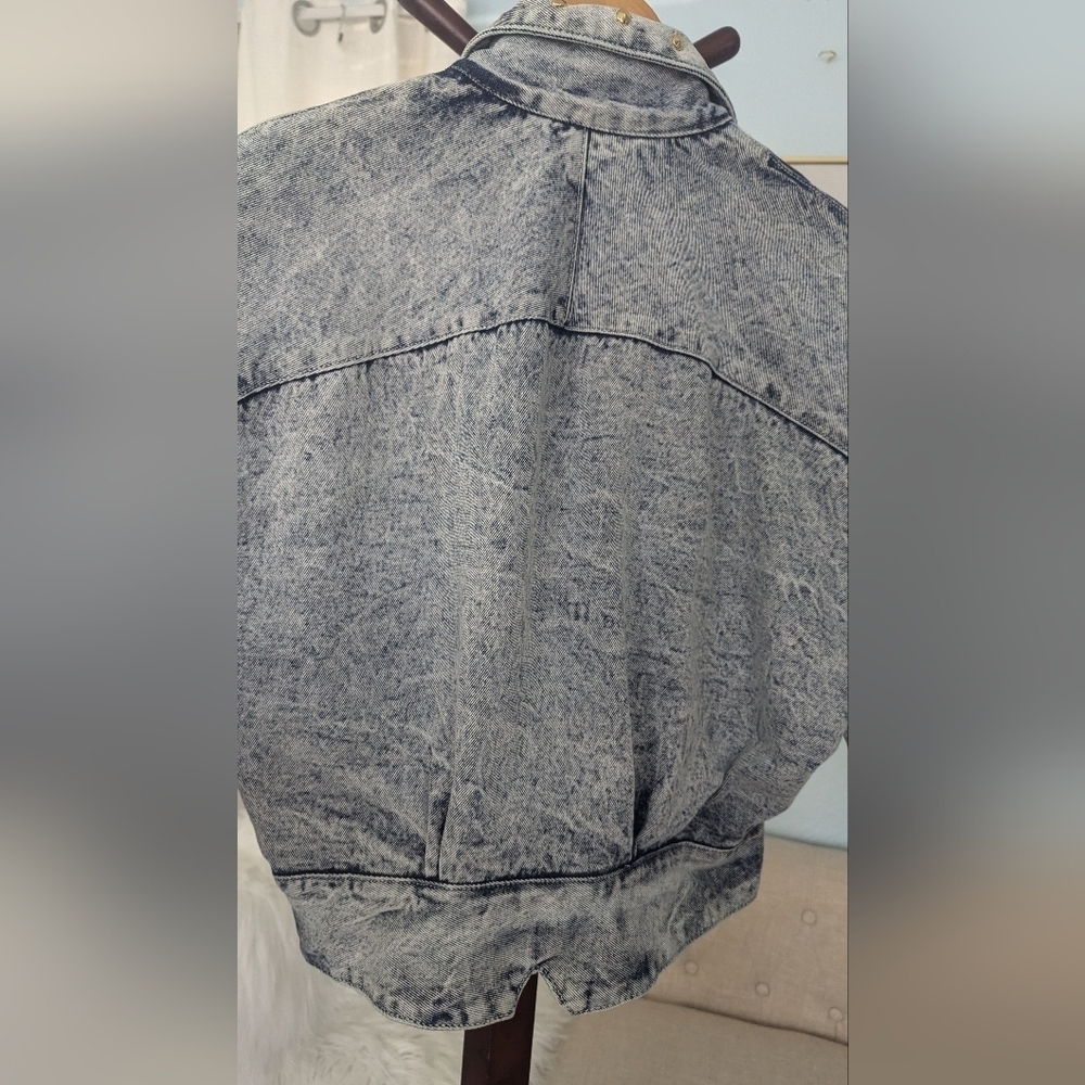 Vtg 80sEunina U.S.A. Acid Wash Jeans Jacket Copped Size L - Picture 9 of 14